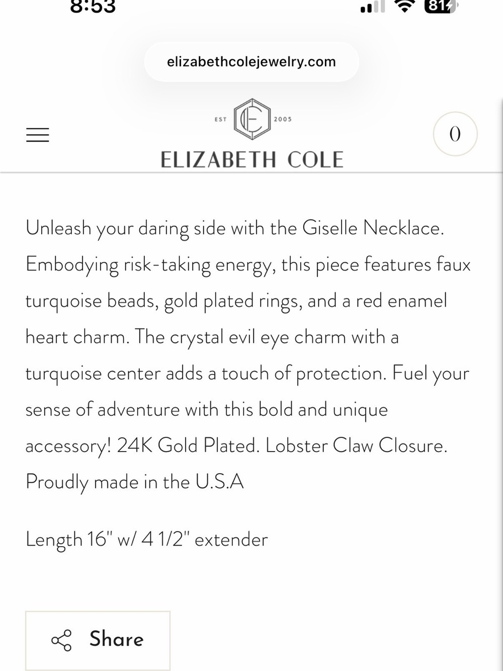 Elizabeth Cole Giselle Necklace